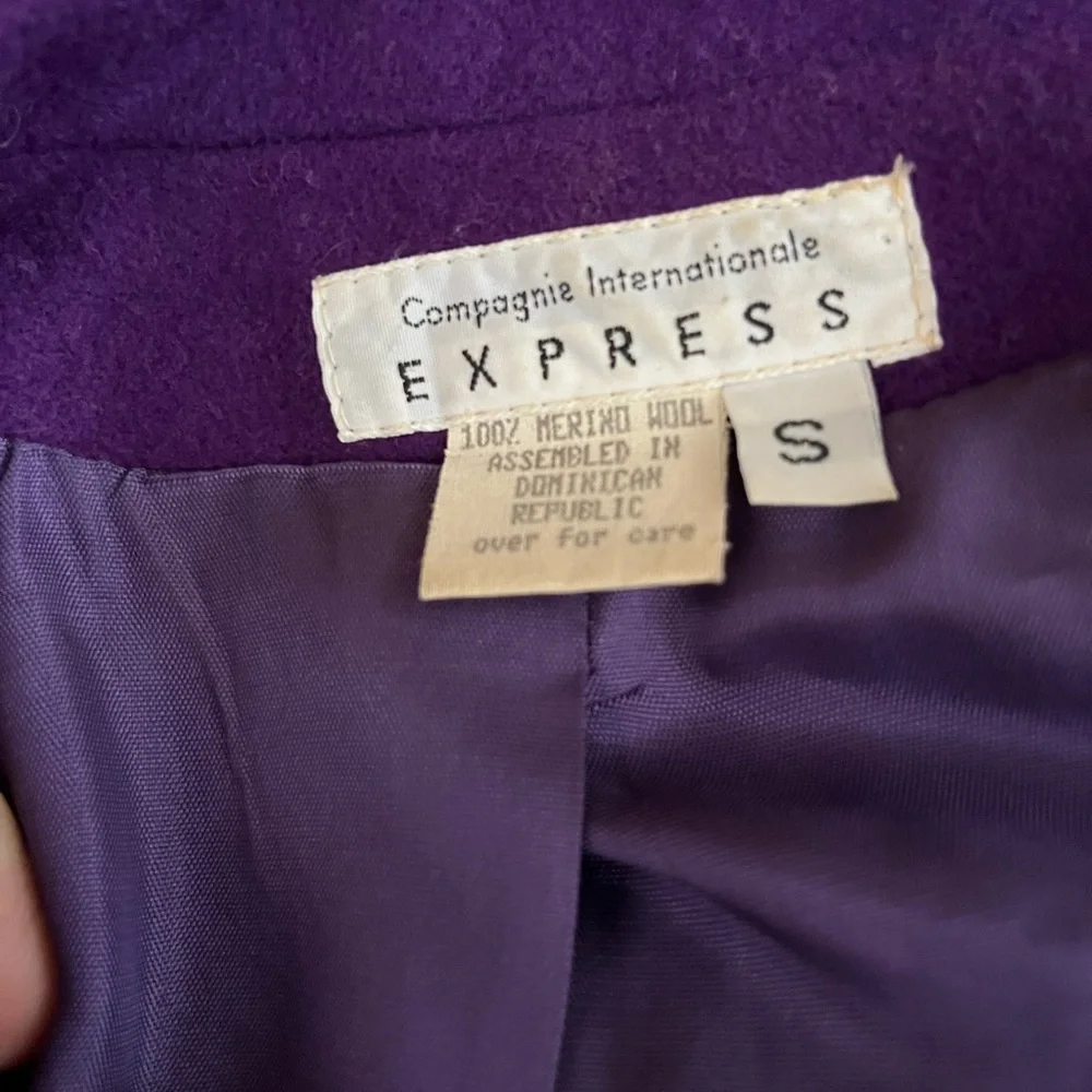 Vintage Express Purple Wool Cropped Blazer Jacket Small 1980s Statement - Picture 6 of 6